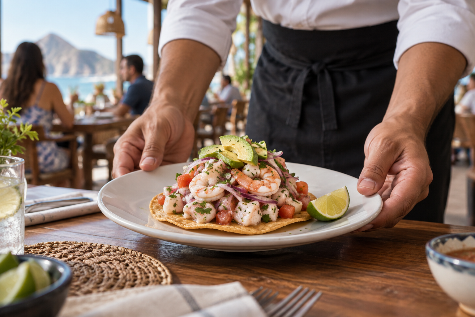 Platillo de restaurante preparado sobre una tostada